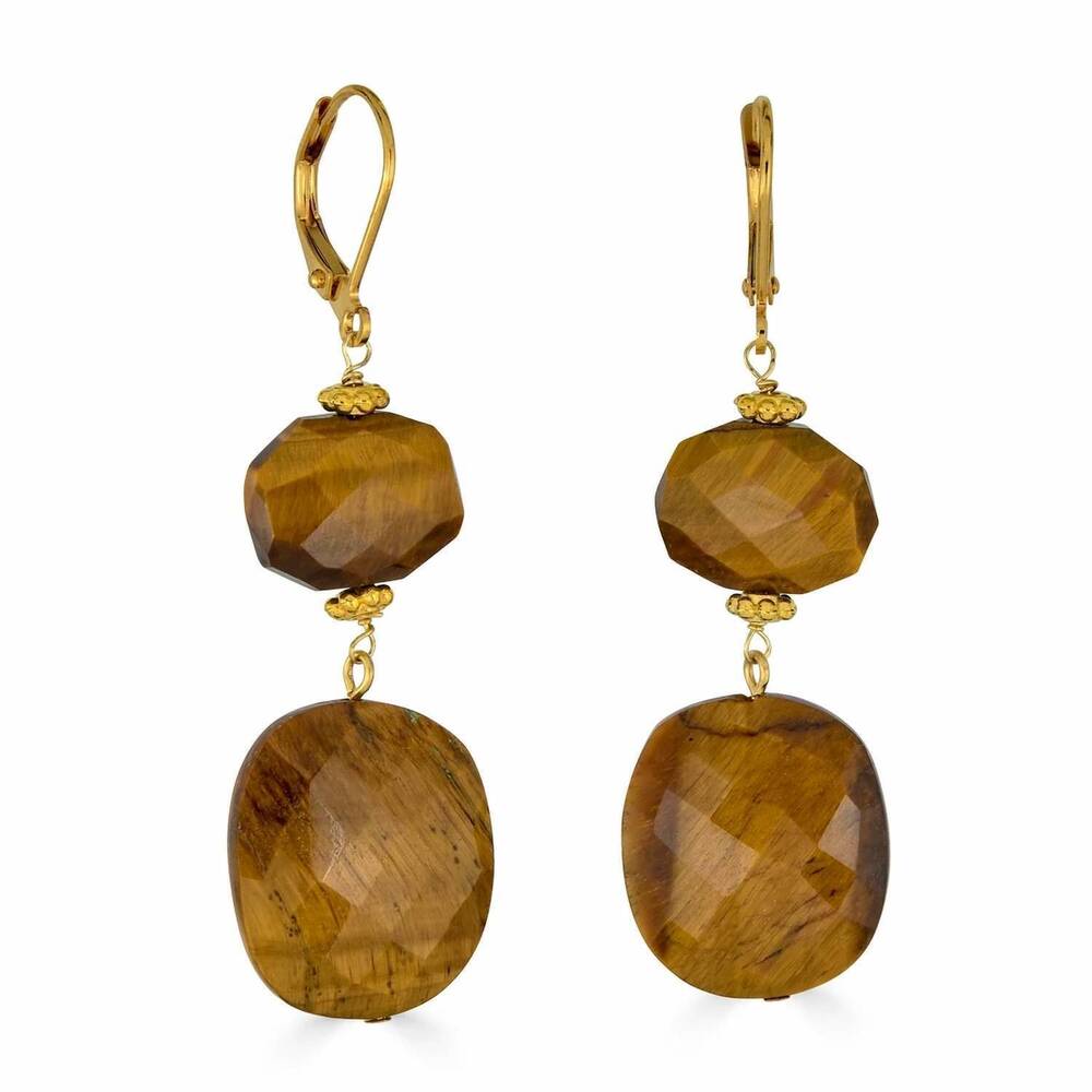 NEW RACHEL REINHARDT women's tigers eye double drop earrings in brown